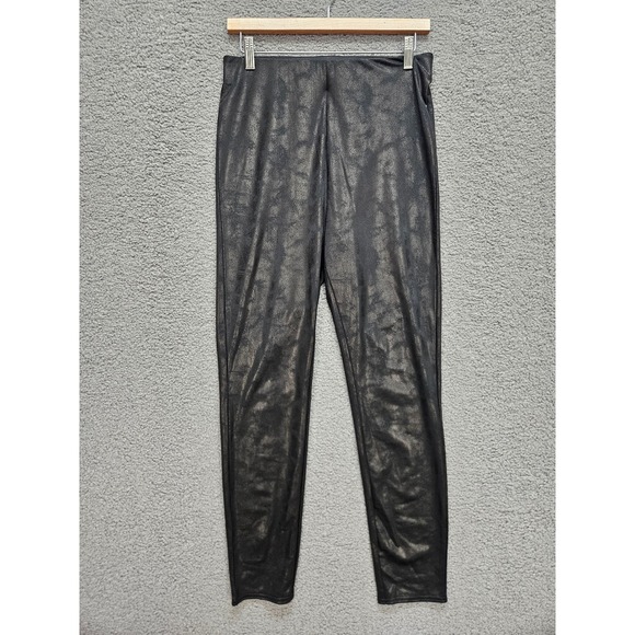 Dear John Pants - Dear John Leggings Medium Black Metallic Distressed Crackle Faux Leather Edgy